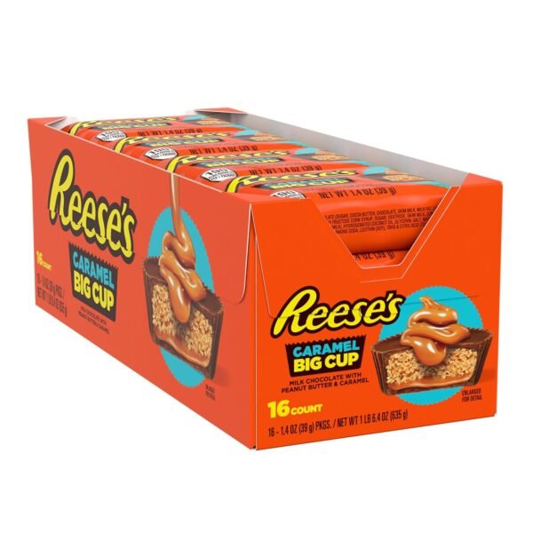REESE'S MILK CHOCOLATE PEANUT BUTTER BIG CUP WITH CARAMEL KING SIZE 16 CT