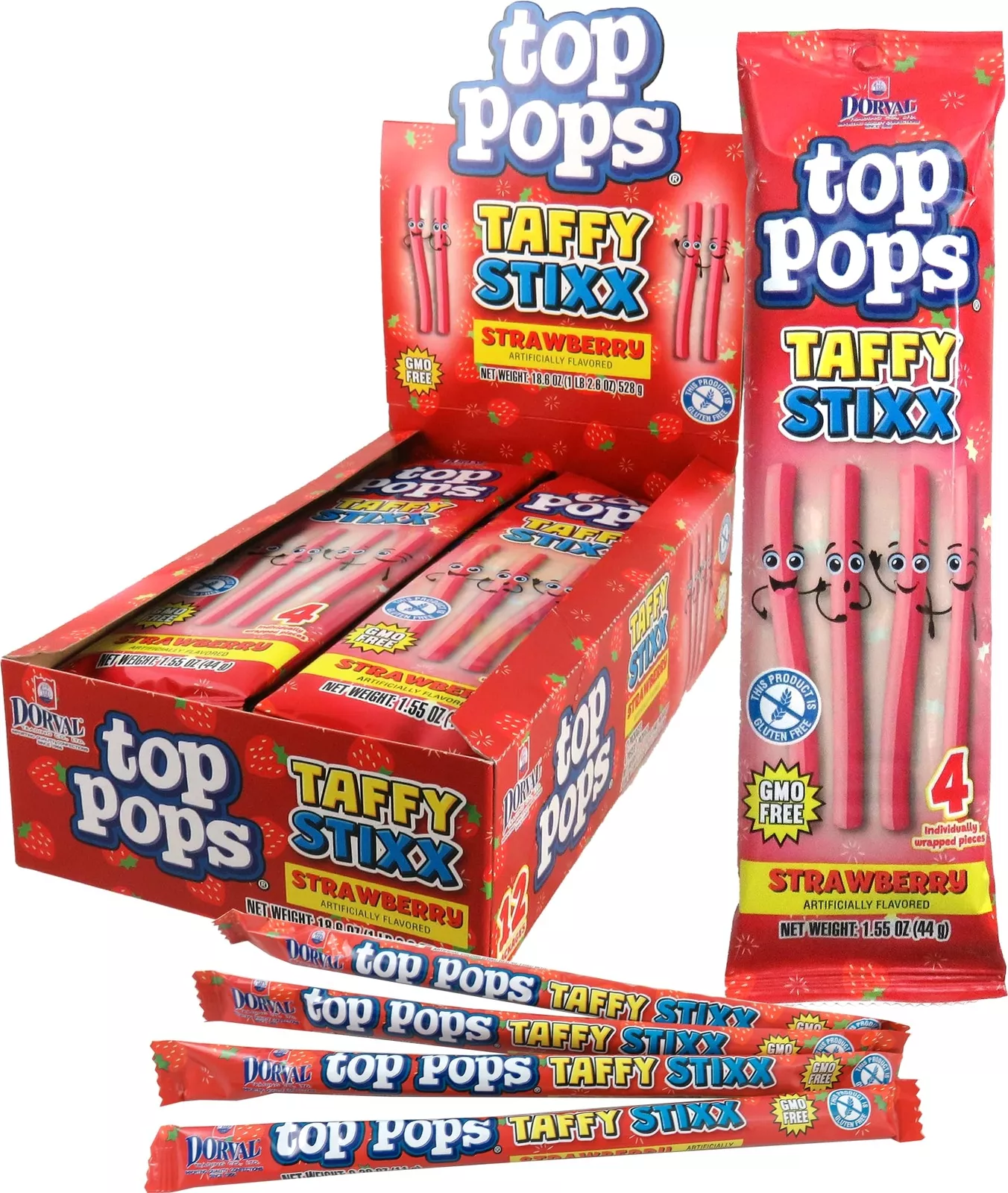 TOP POPS, TAFFY STIXX STRAWBERRY 12 CT