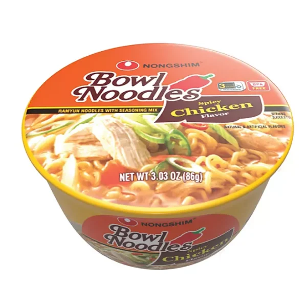 NONGSHIM BOWL NOODLES SPICY CHICKEN FLAVOR 12 CT