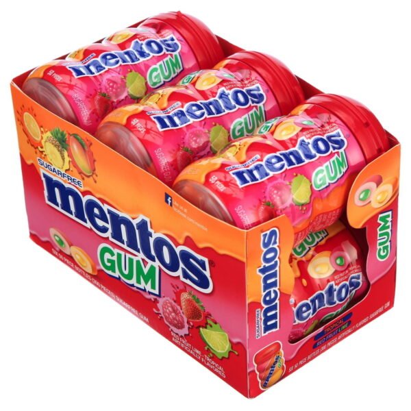 MENTOS GUM, RED FRUIT AND LIME, 50 PIECE BOTTLE, 6 PACK