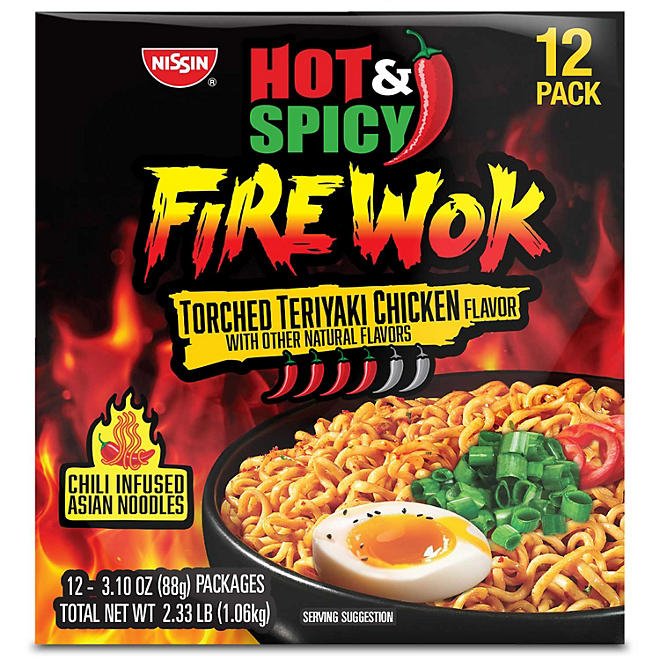 NISSAN FIRE WOK HOT & SPICY BAGS NOODLES 12 CT
