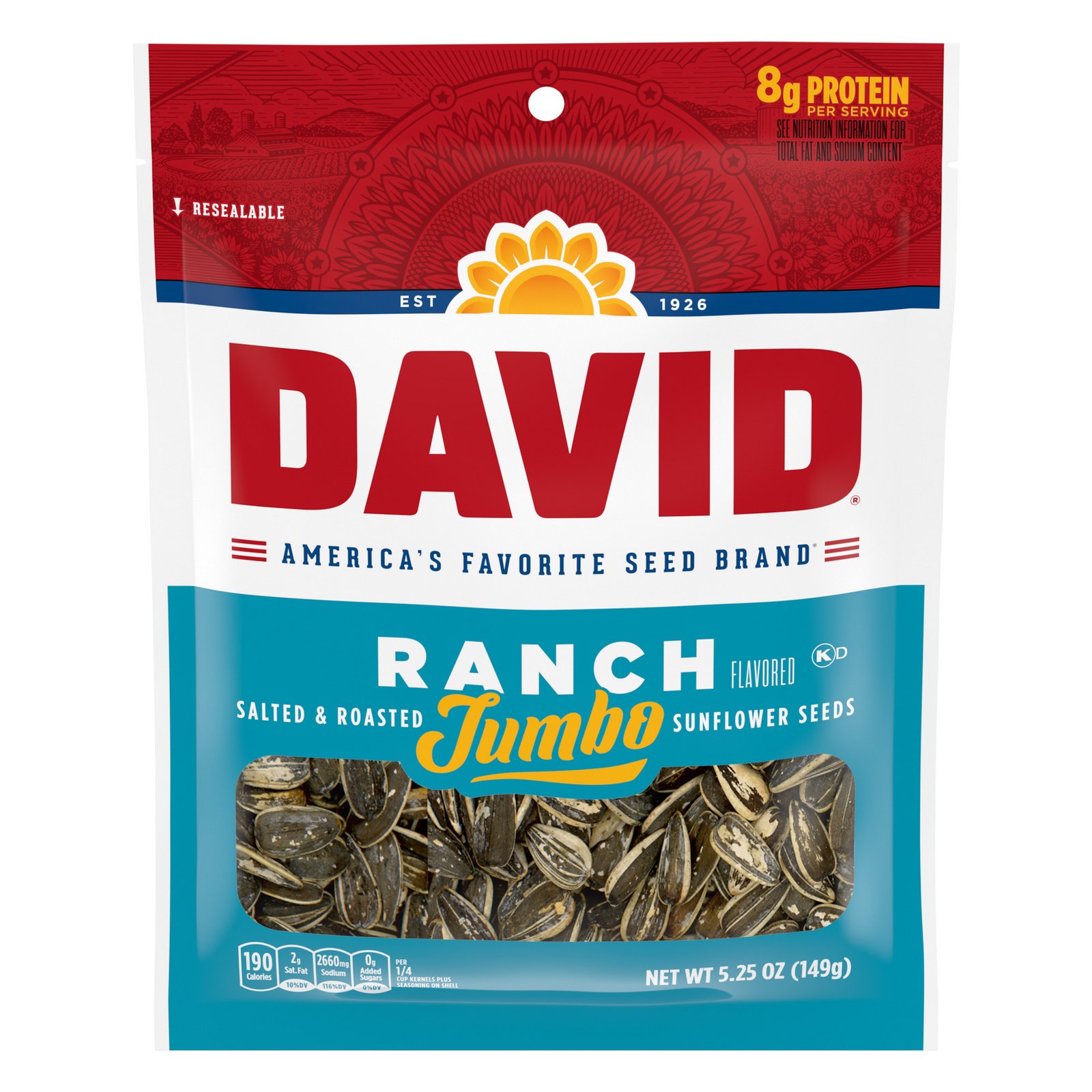DAVID, 'S JUMBO SUNFLOWER SEEDS RANCH 5.25 OZ 1/12CT