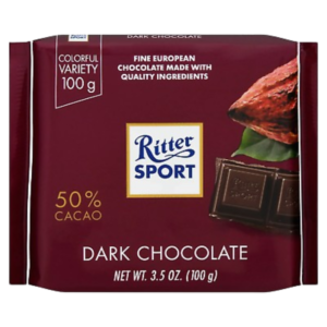 RITTER SPORT, DARK CHOCOLATE 50 % COCOA 12 CT