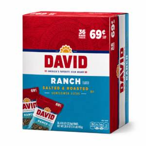 DAVID, SUNFLOWER SEEDS RANCH 69 C 0.8 OZ 36 CT