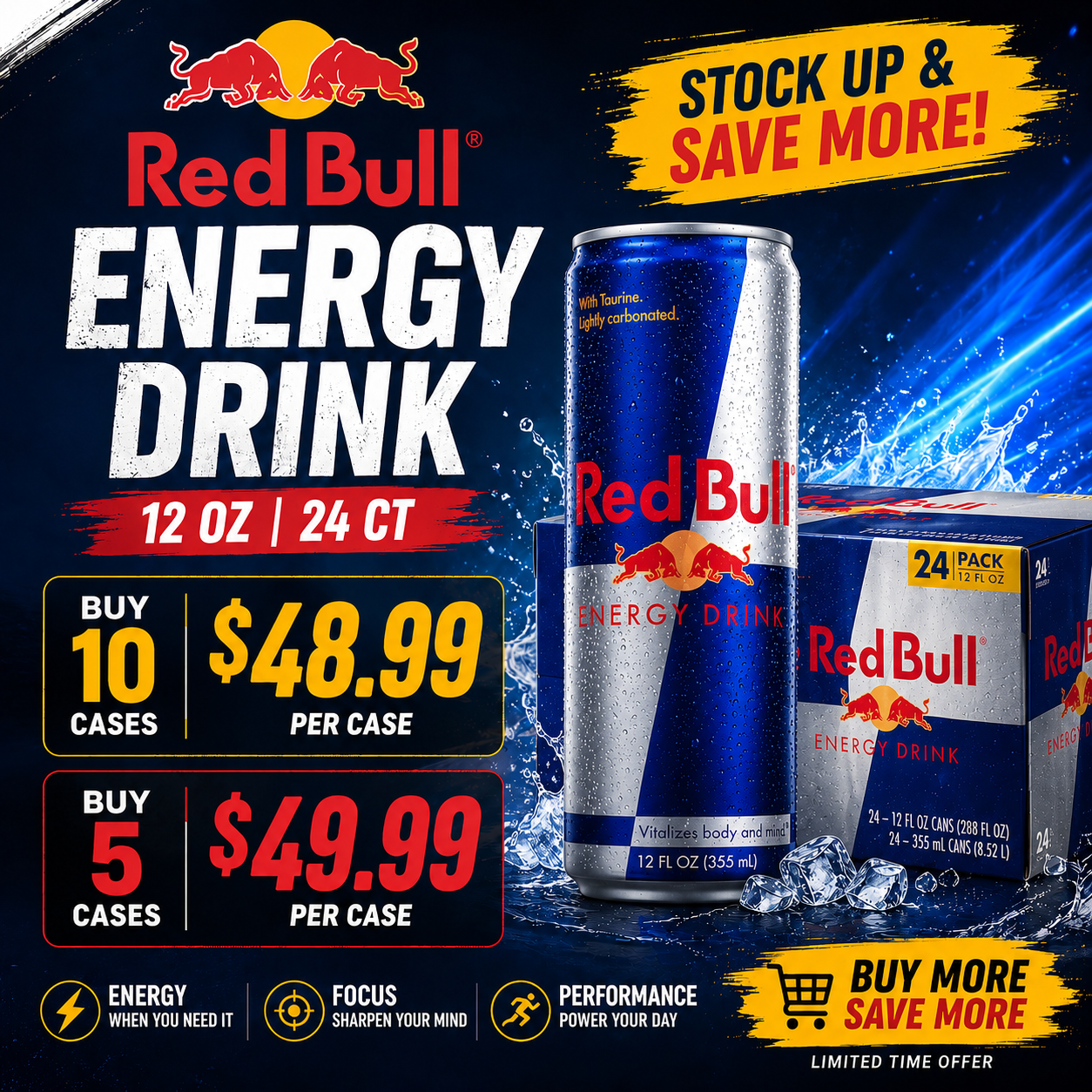SPECIAL @ RED BULL, 24 - 12 OZ X 5 OR 10