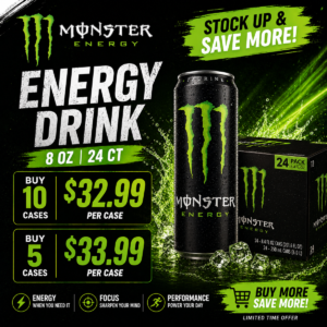 DEAL @MONSTER ENERGY DRINK "GREEN" 24 CT X 5 CASE