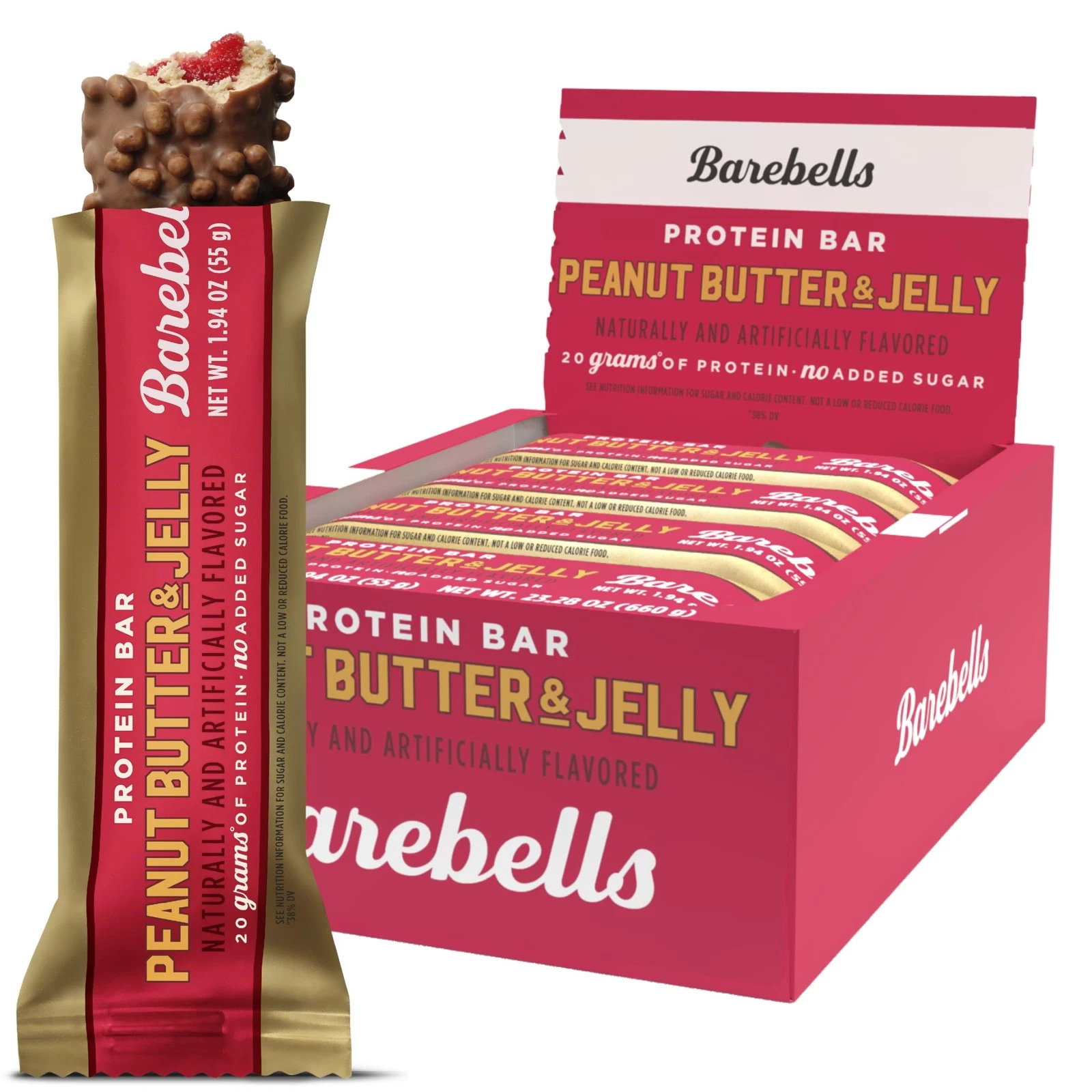 BAREBELLS SOFT PROTEIN BARS PEANUT BUTTER & JELLY 12 CT