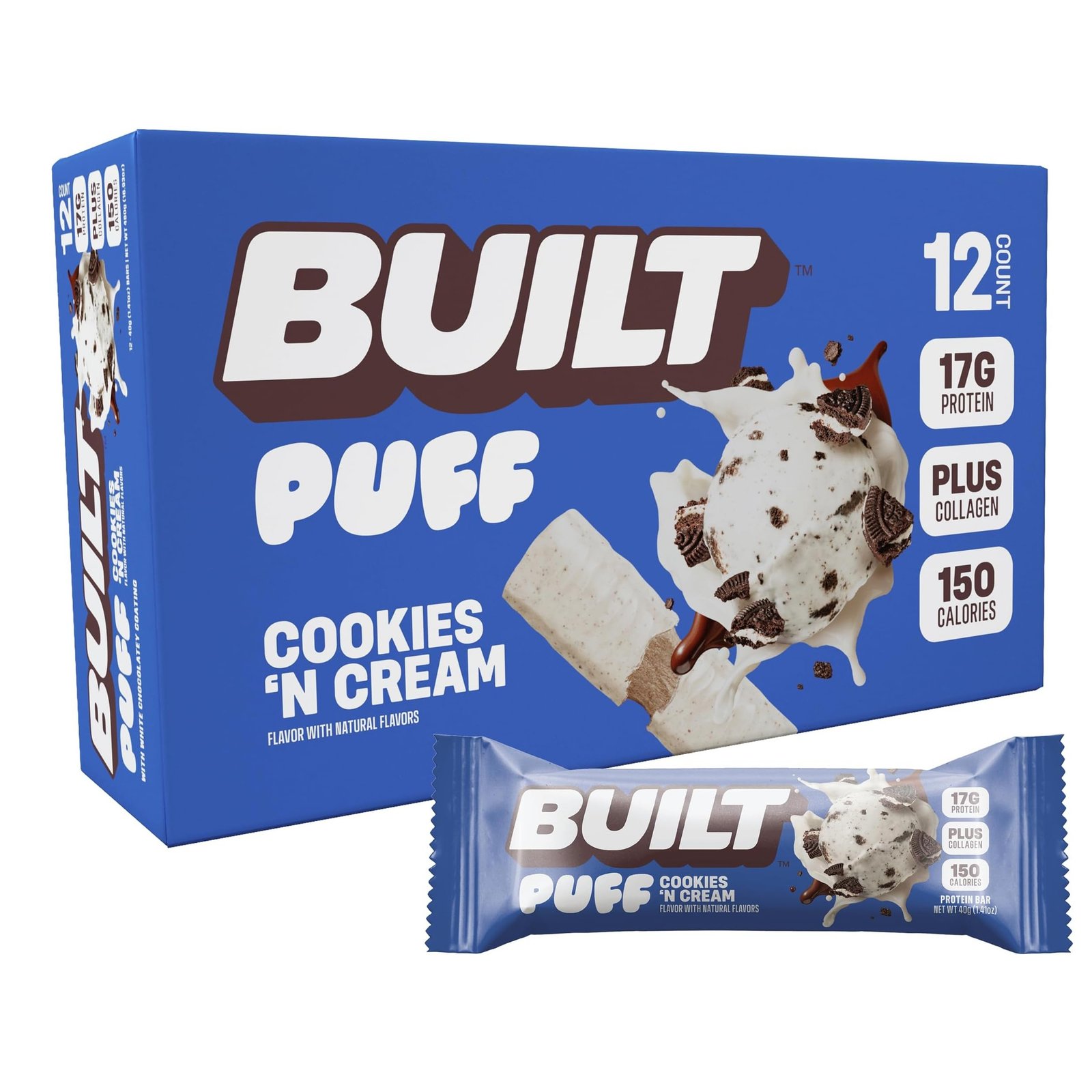 BUILT PROTEIN BAR PUFF COOKIES & CREAM 12 CT