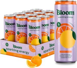 BLOOM JUICY ORANGE ENERGY DRINK ZERO SUGAR 12 OZ 12 CT