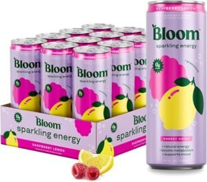 BLOOM RASPBERRY LEMON ENERGY DRINK ZERO SUGAR 12 OZ 12 CT